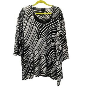 Maggie Barnes Black & white Print Lace Neck Tunic Top Plus Size 22W 2X Mob Wife